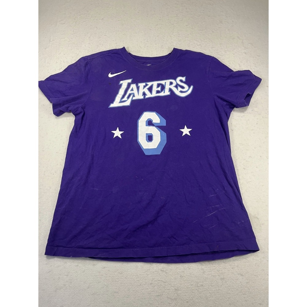 Nike T Shirt Men Medium Purple Los Angeles Lakers LeBron James #6 NBA Basketball